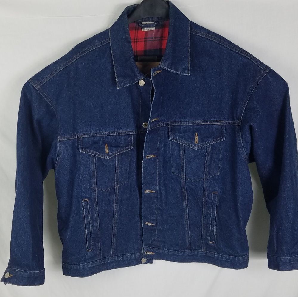 RARE Joico Embossed Denim Jacket Red Plaid Liner